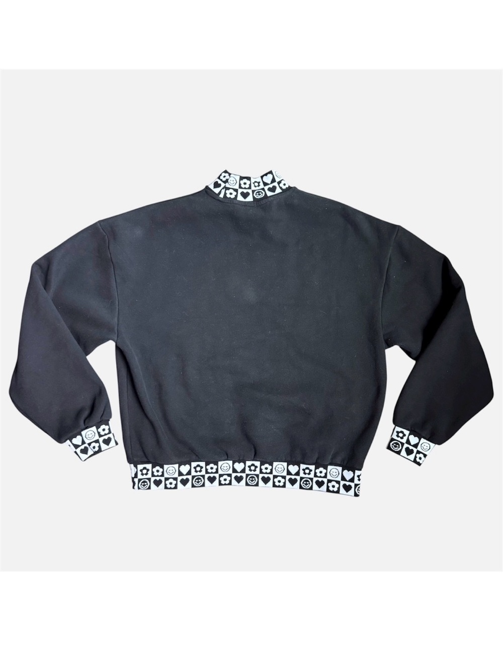 Lazy Oaf Black Sweatshirt Hearts Monochrome Mockneck y2k Women’s Small Medium - Picture 7 of 9